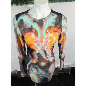 Abstract Print Long Sleeve Bodycon Dress